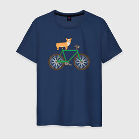 Мужская футболка хлопок с принтом Корги на велосипеде в Белгороде, 100% хлопок | прямой крой, круглый вырез горловины, длина до линии бедер, слегка спущенное плечо. | велосипед | корги | собака