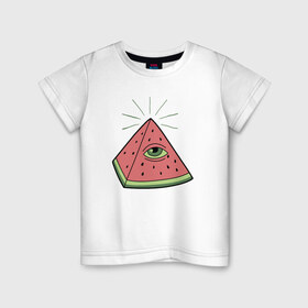 Детская футболка хлопок с принтом Арбуз в Белгороде, 100% хлопок | круглый вырез горловины, полуприлегающий силуэт, длина до линии бедер | арбуз | масоны | пирамида | фрукт | ягода