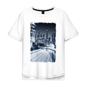 Мужская футболка хлопок Oversize с принтом Ночной город в Белгороде, 100% хлопок | свободный крой, круглый ворот, “спинка” длиннее передней части | Тематика изображения на принте: америка | мегаполис | ночь | столица | сша