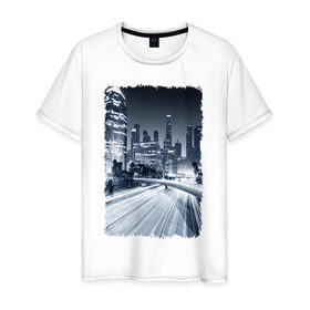 Мужская футболка хлопок с принтом Ночной город в Белгороде, 100% хлопок | прямой крой, круглый вырез горловины, длина до линии бедер, слегка спущенное плечо. | америка | мегаполис | ночь | столица | сша