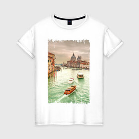 Женская футболка хлопок с принтом Венеция в Белгороде, 100% хлопок | прямой крой, круглый вырез горловины, длина до линии бедер, слегка спущенное плечо | венеция | город на воде | италия