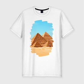 Мужская футболка премиум с принтом Египетские пирамиды в Белгороде, 92% хлопок, 8% лайкра | приталенный силуэт, круглый вырез ворота, длина до линии бедра, короткий рукав | великие пирамиды | гиза | египет | каир | пустыня