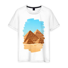 Мужская футболка хлопок с принтом Египетские пирамиды в Белгороде, 100% хлопок | прямой крой, круглый вырез горловины, длина до линии бедер, слегка спущенное плечо. | великие пирамиды | гиза | египет | каир | пустыня