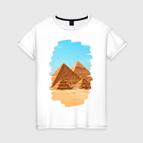 Женская футболка хлопок с принтом Египетские пирамиды в Белгороде, 100% хлопок | прямой крой, круглый вырез горловины, длина до линии бедер, слегка спущенное плечо | великие пирамиды | гиза | египет | каир | пустыня