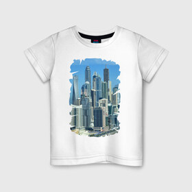 Детская футболка хлопок с принтом Дубай в Белгороде, 100% хлопок | круглый вырез горловины, полуприлегающий силуэт, длина до линии бедер | dubai | арабские эмираты | мегаполис