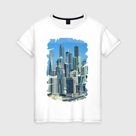 Женская футболка хлопок с принтом Дубай в Белгороде, 100% хлопок | прямой крой, круглый вырез горловины, длина до линии бедер, слегка спущенное плечо | dubai | арабские эмираты | мегаполис