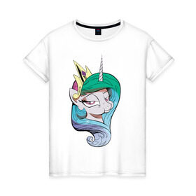 Женская футболка хлопок с принтом Princess Celestia в Белгороде, 100% хлопок | прямой крой, круглый вырез горловины, длина до линии бедер, слегка спущенное плечо | celestia | mlp | pony | unicorn | пони | селестия