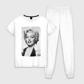 Женская пижама хлопок с принтом Мэрилин Монро (Marilyn Monroe) в Белгороде, 100% хлопок | брюки и футболка прямого кроя, без карманов, на брюках мягкая резинка на поясе и по низу штанин | marilyn monroe | актриса | мэрилин монро | певица