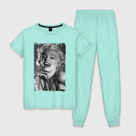 Женская пижама хлопок с принтом Marilyn Monroe в Белгороде, 100% хлопок | брюки и футболка прямого кроя, без карманов, на брюках мягкая резинка на поясе и по низу штанин | marilyn monroe | актриса | мэрилин монро | певица