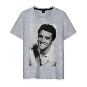 Мужская футболка хлопок с принтом Элвис Пресли в Белгороде, 100% хлопок | прямой крой, круглый вырез горловины, длина до линии бедер, слегка спущенное плечо. | elvis presley | король | рок н ролл | элвис пресли