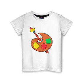 Детская футболка хлопок с принтом Палитра в Белгороде, 100% хлопок | круглый вырез горловины, полуприлегающий силуэт, длина до линии бедер | кисть | краски | палитра | рисование