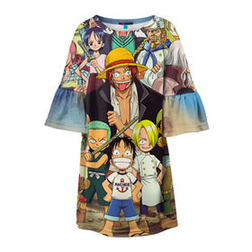Детское платье 3D с принтом One Piece в Белгороде, 100% полиэстер | прямой силуэт, чуть расширенный к низу. Круглая горловина, на рукавах — воланы | Тематика изображения на принте: anime | one piece | аниме | ван пис