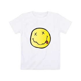 Детская футболка хлопок с принтом Нирвана в Белгороде, 100% хлопок | круглый вырез горловины, полуприлегающий силуэт, длина до линии бедер | smells like teen spirit | кобейн | нирвана | нирванарок