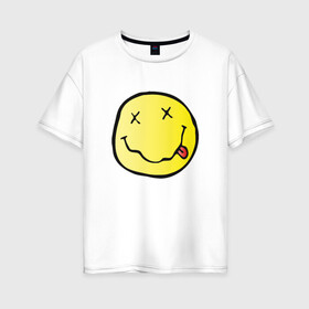 Женская футболка хлопок Oversize с принтом Нирвана в Белгороде, 100% хлопок | свободный крой, круглый ворот, спущенный рукав, длина до линии бедер
 | smells like teen spirit | кобейн | нирвана | нирванарок