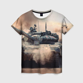 Женская футболка 3D с принтом Танк в Белгороде, 100% полиэфир ( синтетическое хлопкоподобное полотно) | прямой крой, круглый вырез горловины, длина до линии бедер | армия | войска | сила | танк | танки | танкист | танковые войска