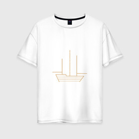 Женская футболка хлопок Oversize с принтом Звездный корабль в Белгороде, 100% хлопок | свободный крой, круглый ворот, спущенный рукав, длина до линии бедер
 | волны | звезды | корабль | море | паруса | созвездия