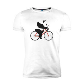 Мужская футболка премиум с принтом Панда на велосипеде в Белгороде, 92% хлопок, 8% лайкра | приталенный силуэт, круглый вырез ворота, длина до линии бедра, короткий рукав | Тематика изображения на принте: панда