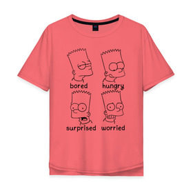 Мужская футболка хлопок Oversize с принтом Bart Emotions в Белгороде, 100% хлопок | свободный крой, круглый ворот, “спинка” длиннее передней части | emotions bart simpson барт симпсон эмоции