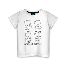 Детская футболка хлопок с принтом Bart Emotions в Белгороде, 100% хлопок | круглый вырез горловины, полуприлегающий силуэт, длина до линии бедер | Тематика изображения на принте: emotions bart simpson барт симпсон эмоции