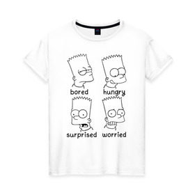 Женская футболка хлопок с принтом Bart Emotions в Белгороде, 100% хлопок | прямой крой, круглый вырез горловины, длина до линии бедер, слегка спущенное плечо | emotions bart simpson барт симпсон эмоции