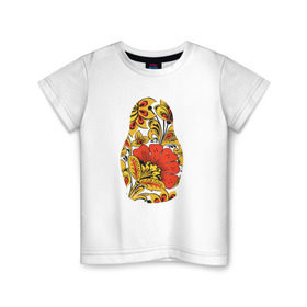 Детская футболка хлопок с принтом Матрёшка хохлома в Белгороде, 100% хлопок | круглый вырез горловины, полуприлегающий силуэт, длина до линии бедер | матрёшка | матрёшка хохломахохлома | орнамент | узор