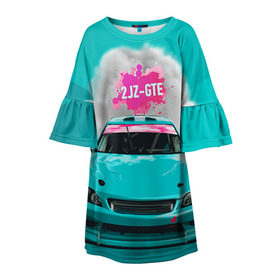 Детское платье 3D с принтом 2 JZ GTE в Белгороде, 100% полиэстер | прямой силуэт, чуть расширенный к низу. Круглая горловина, на рукавах — воланы | 2jz gte | altezza | drift | jdm | toyota | альтеза | гонка | ждм
