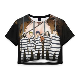 Женская футболка 3D укороченная с принтом Prison School в Белгороде, 100% полиэстер | круглая горловина, длина футболки до линии талии, рукава с отворотами | kangoku gakuen | kiyoshi fujino | киёши фуджино | призон скул