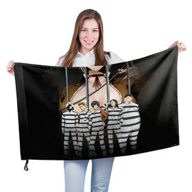 Флаг 3D с принтом Prison School в Белгороде, 100% полиэстер | плотность ткани — 95 г/м2, размер — 67 х 109 см. Принт наносится с одной стороны | kangoku gakuen | kiyoshi fujino | киёши фуджино | призон скул