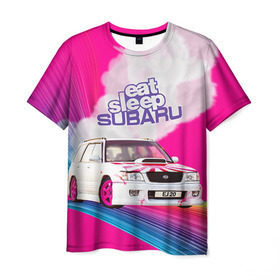 Мужская футболка 3D с принтом Subaru в Белгороде, 100% полиэфир | прямой крой, круглый вырез горловины, длина до линии бедер | Тематика изображения на принте: drag | eat | ej20 | forester | jdm | rainbow | sf5 | sleep | subaru | субару | супердрифтбитва | форестер