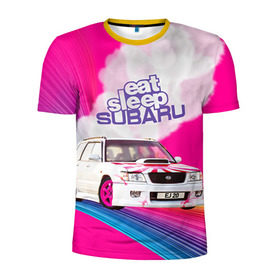 Мужская футболка 3D спортивная с принтом Subaru в Белгороде, 100% полиэстер с улучшенными характеристиками | приталенный силуэт, круглая горловина, широкие плечи, сужается к линии бедра | drag | eat | ej20 | forester | jdm | rainbow | sf5 | sleep | subaru | субару | супердрифтбитва | форестер