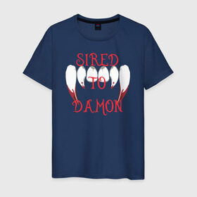 Мужская футболка хлопок с принтом Sired to damon в Белгороде, 100% хлопок | прямой крой, круглый вырез горловины, длина до линии бедер, слегка спущенное плечо. | 
