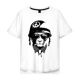 Мужская футболка хлопок Oversize с принтом Pacific cat в Белгороде, 100% хлопок | свободный крой, круглый ворот, “спинка” длиннее передней части | кот | крутой кот | лев | пацифик