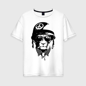 Женская футболка хлопок Oversize с принтом Pacific cat в Белгороде, 100% хлопок | свободный крой, круглый ворот, спущенный рукав, длина до линии бедер
 | Тематика изображения на принте: кот | крутой кот | лев | пацифик