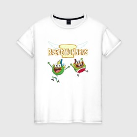 Женская футболка хлопок с принтом Шлёп-Шлёп и Быдыщ в Белгороде, 100% хлопок | прямой крой, круглый вырез горловины, длина до линии бедер, слегка спущенное плечо | хлебоутки | шлёп шлёп и быдыщbreadwinners