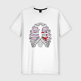 Мужская футболка премиум с принтом Грудная клетка в Белгороде, 92% хлопок, 8% лайкра | приталенный силуэт, круглый вырез ворота, длина до линии бедра, короткий рукав | Тематика изображения на принте: лёгкие | органы | рёбра | сердце
