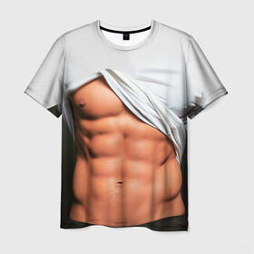 Мужская футболка 3D с принтом Идеальное тело в Белгороде, 100% полиэфир | прямой крой, круглый вырез горловины, длина до линии бедер | Тематика изображения на принте: идеальное | пресс | спорт | тело | торс