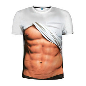 Мужская футболка 3D спортивная с принтом Идеальное тело в Белгороде, 100% полиэстер с улучшенными характеристиками | приталенный силуэт, круглая горловина, широкие плечи, сужается к линии бедра | Тематика изображения на принте: идеальное | пресс | спорт | тело | торс