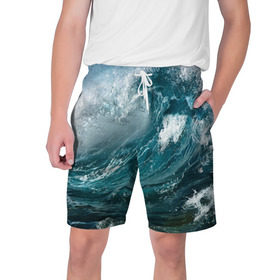Мужские шорты 3D с принтом Волна в Белгороде,  полиэстер 100% | прямой крой, два кармана без застежек по бокам. Мягкая трикотажная резинка на поясе, внутри которой широкие завязки. Длина чуть выше колен | вода | волны | море | пейзаж
