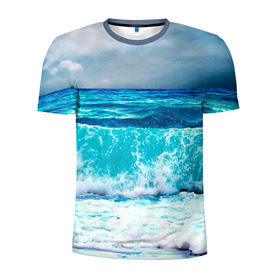 Мужская футболка 3D спортивная с принтом Волны в Белгороде, 100% полиэстер с улучшенными характеристиками | приталенный силуэт, круглая горловина, широкие плечи, сужается к линии бедра | Тематика изображения на принте: берег | вода | волны | море | пейзаж | прилив