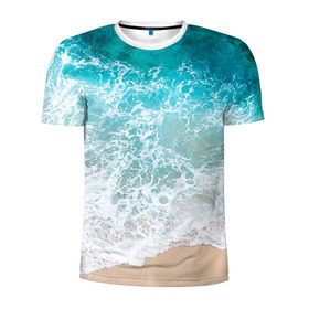 Мужская футболка 3D спортивная с принтом Берег в Белгороде, 100% полиэстер с улучшенными характеристиками | приталенный силуэт, круглая горловина, широкие плечи, сужается к линии бедра | Тематика изображения на принте: берег | вода | волны | море | пляж | прилив