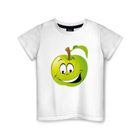 Детская футболка хлопок с принтом Яблоко в Белгороде, 100% хлопок | круглый вырез горловины, полуприлегающий силуэт, длина до линии бедер | смайлик | улыбка | фрукты | яблоко | яблокосмайл