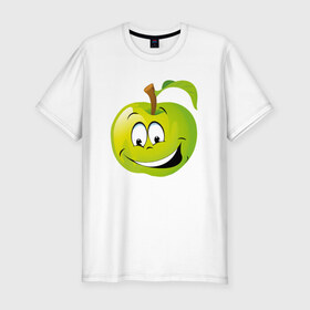 Мужская футболка премиум с принтом Яблоко в Белгороде, 92% хлопок, 8% лайкра | приталенный силуэт, круглый вырез ворота, длина до линии бедра, короткий рукав | смайлик | улыбка | фрукты | яблоко | яблокосмайл