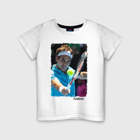 Детская футболка хлопок с принтом Роджер Федерер в Белгороде, 100% хлопок | круглый вырез горловины, полуприлегающий силуэт, длина до линии бедер | Тематика изображения на принте: roger federer | роджер федерер | теннис | чампион