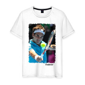 Мужская футболка хлопок с принтом Роджер Федерер в Белгороде, 100% хлопок | прямой крой, круглый вырез горловины, длина до линии бедер, слегка спущенное плечо. | roger federer | роджер федерер | теннис | чампион