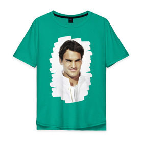 Мужская футболка хлопок Oversize с принтом Roger Federer в Белгороде, 100% хлопок | свободный крой, круглый ворот, “спинка” длиннее передней части | Тематика изображения на принте: roger federer | роджер федерер | теннис | чемпион