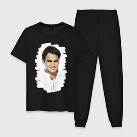Мужская пижама хлопок с принтом Roger Federer в Белгороде, 100% хлопок | брюки и футболка прямого кроя, без карманов, на брюках мягкая резинка на поясе и по низу штанин
 | roger federer | роджер федерер | теннис | чемпион