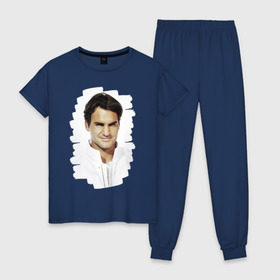 Женская пижама хлопок с принтом Roger Federer в Белгороде, 100% хлопок | брюки и футболка прямого кроя, без карманов, на брюках мягкая резинка на поясе и по низу штанин | roger federer | роджер федерер | теннис | чемпион