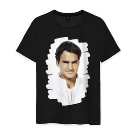 Мужская футболка хлопок с принтом Roger Federer в Белгороде, 100% хлопок | прямой крой, круглый вырез горловины, длина до линии бедер, слегка спущенное плечо. | roger federer | роджер федерер | теннис | чемпион
