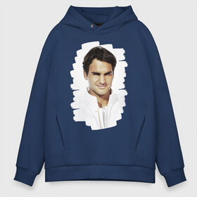 Мужское худи Oversize хлопок с принтом Roger Federer в Белгороде, френч-терри — 70% хлопок, 30% полиэстер. Мягкий теплый начес внутри —100% хлопок | боковые карманы, эластичные манжеты и нижняя кромка, капюшон на магнитной кнопке | roger federer | роджер федерер | теннис | чемпион