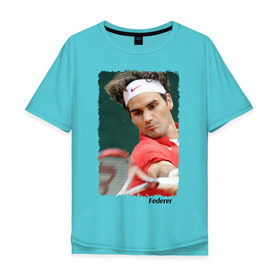 Мужская футболка хлопок Oversize с принтом Роджер Федерер в Белгороде, 100% хлопок | свободный крой, круглый ворот, “спинка” длиннее передней части | roger federer | роджер федерер | теннис | чемпион